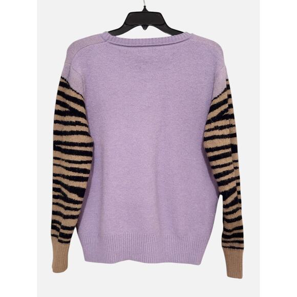 BIBI Large Tiger Cat Graphic Lavender Sweater Animal Print Pullover - Picture 7 of 7